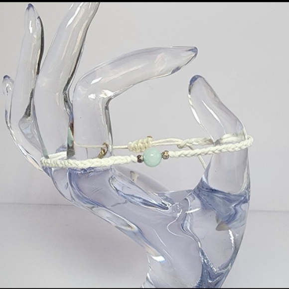 White braided Blue Agate Adjustable Bracelet - Picture 2 of 3